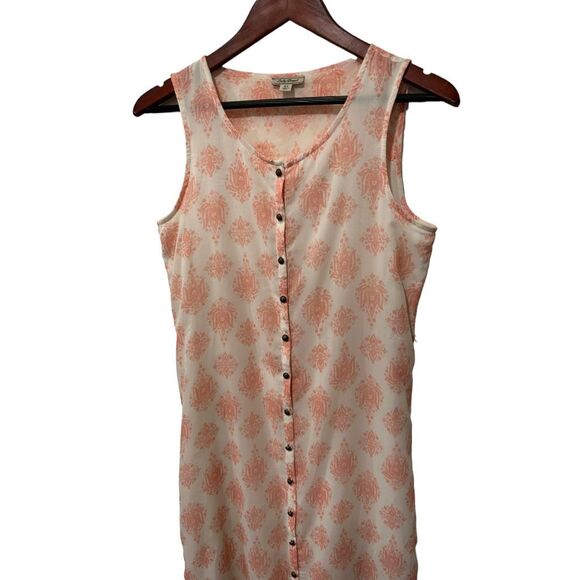 Lucky Brand Chiffon Style Pink Peach Sleeveless Paisley Button Front Maxi Dress - Picture 2 of 10